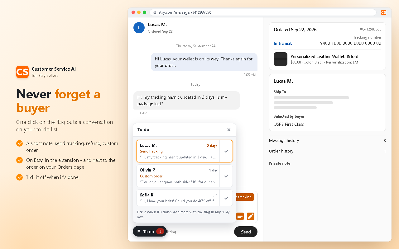 Never forget a buyer: the to-do list of flagged conversations with their notes