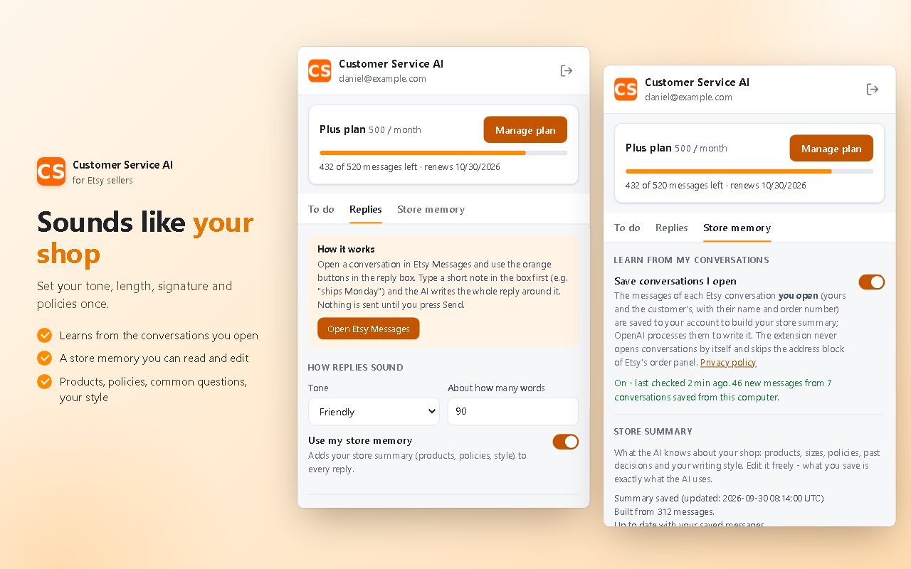Sounds like your shop: reply settings and the store memory