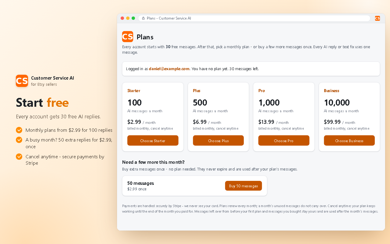 Start free: the monthly plans